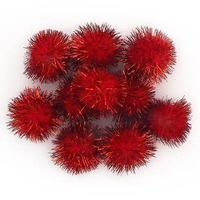 Glitter Pom Poms 25mm - Red - 100 pack