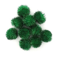 Glitter Pom Poms 25mm - Green - 100 pack