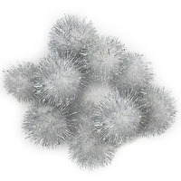 Glitter Pom Poms 25mm - Silver - 100 pack