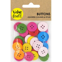 Craft Wooden 2cm Buttons - Assorted Colours 20g