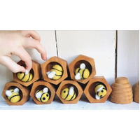 Wooden Honeycomb Bee Hive & Felt Bee Set - 16 Pieces