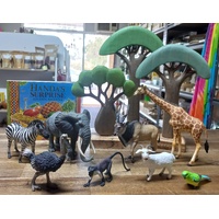 Animal Replica Set - Elephant, Giraffe, Zebra, Ostrich, Antelope, Monkey, Goat & Parrot
