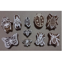 Insect Wooden Block Print Stamps - Set of 10