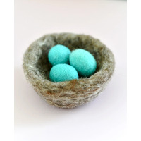 Felt Nest With 3 Blue Robin Eggs