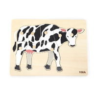 Wooden Montessori Knob Puzzle - Cow
